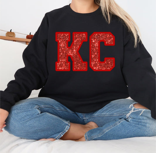 Faux Sequin KC T-Shirt | Kansas City Shirt | KC Graphic Tee | Kansas City Sweatshirt | Cute Super Bowl Shirts for Her | Plus Size Football T-Shirts