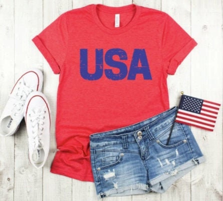 Blue USA Shirt | Independence Day | 4th of July Graphic T | American | Patriotic | Cute Women's T-Shirts | United States of America Tee